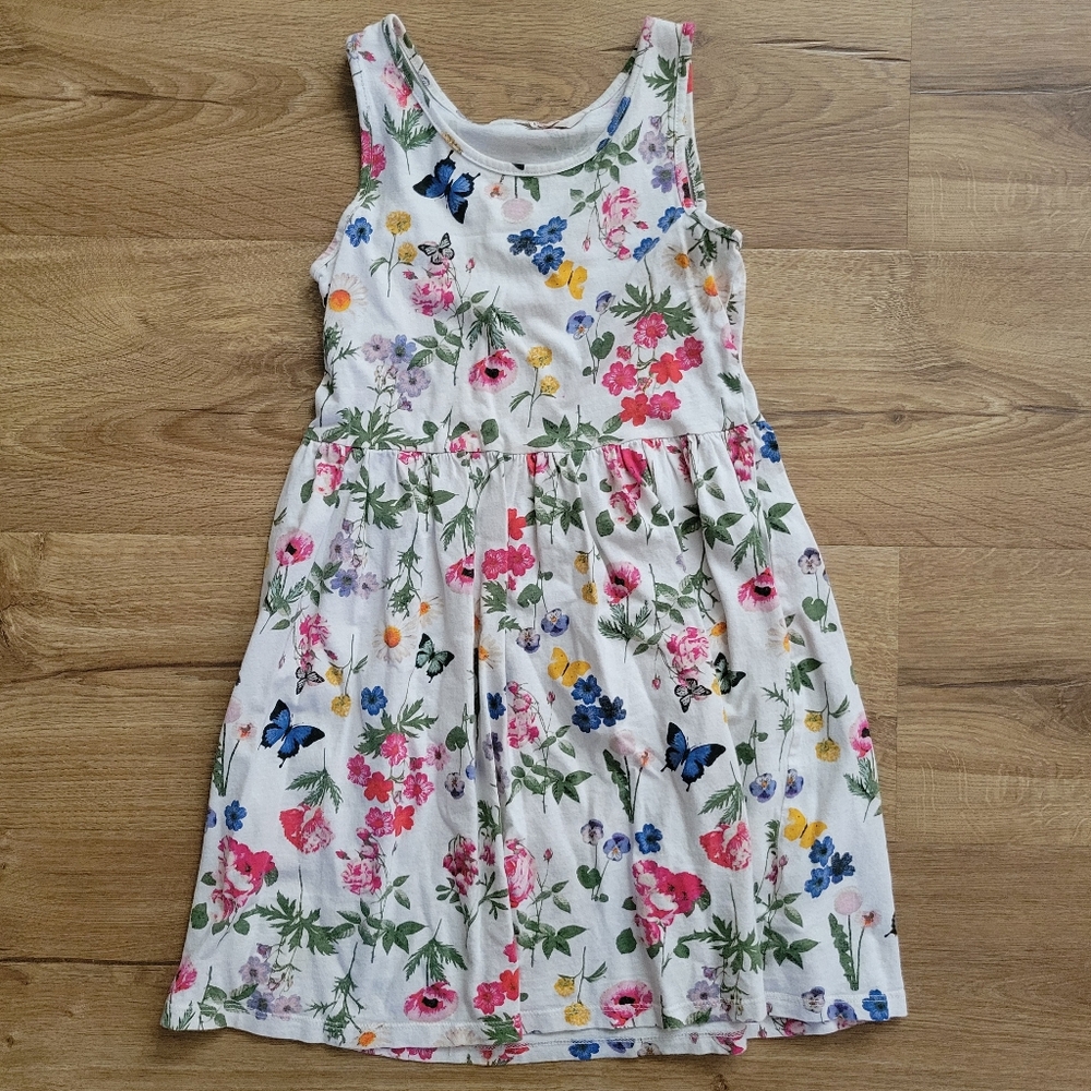 Girls H&M White Floral & Butterfly Tank Dress